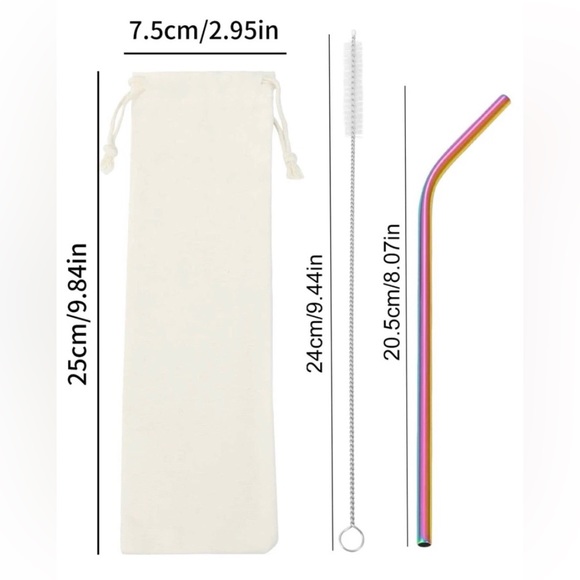 New Reusable Stainless Steel Oil Slick Holographic Tumbler Straw Set - Picture 12 of 14